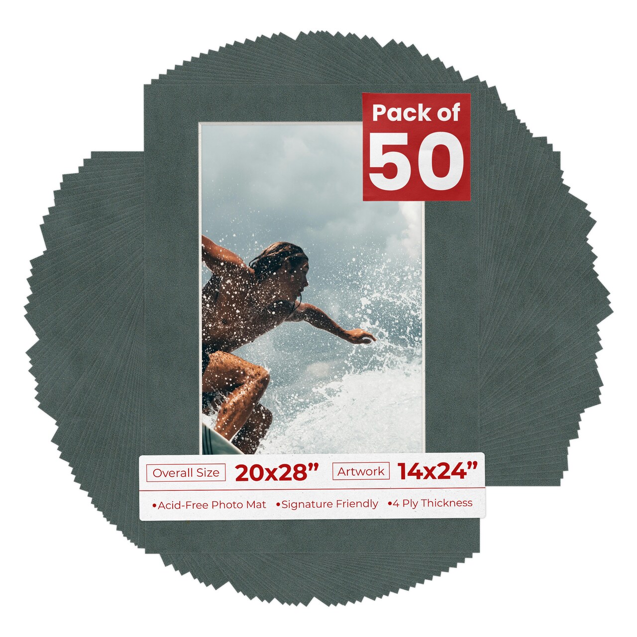 Dark Grey Suede Mat Board for 20x28 Frames - Fits 14x24 Photos